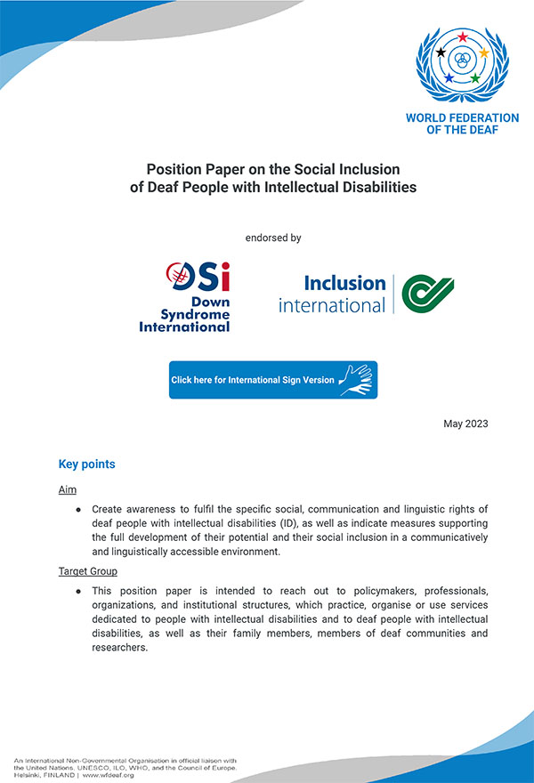 Position paper on the social inclusion of deaf people with intellectual disabilities 1